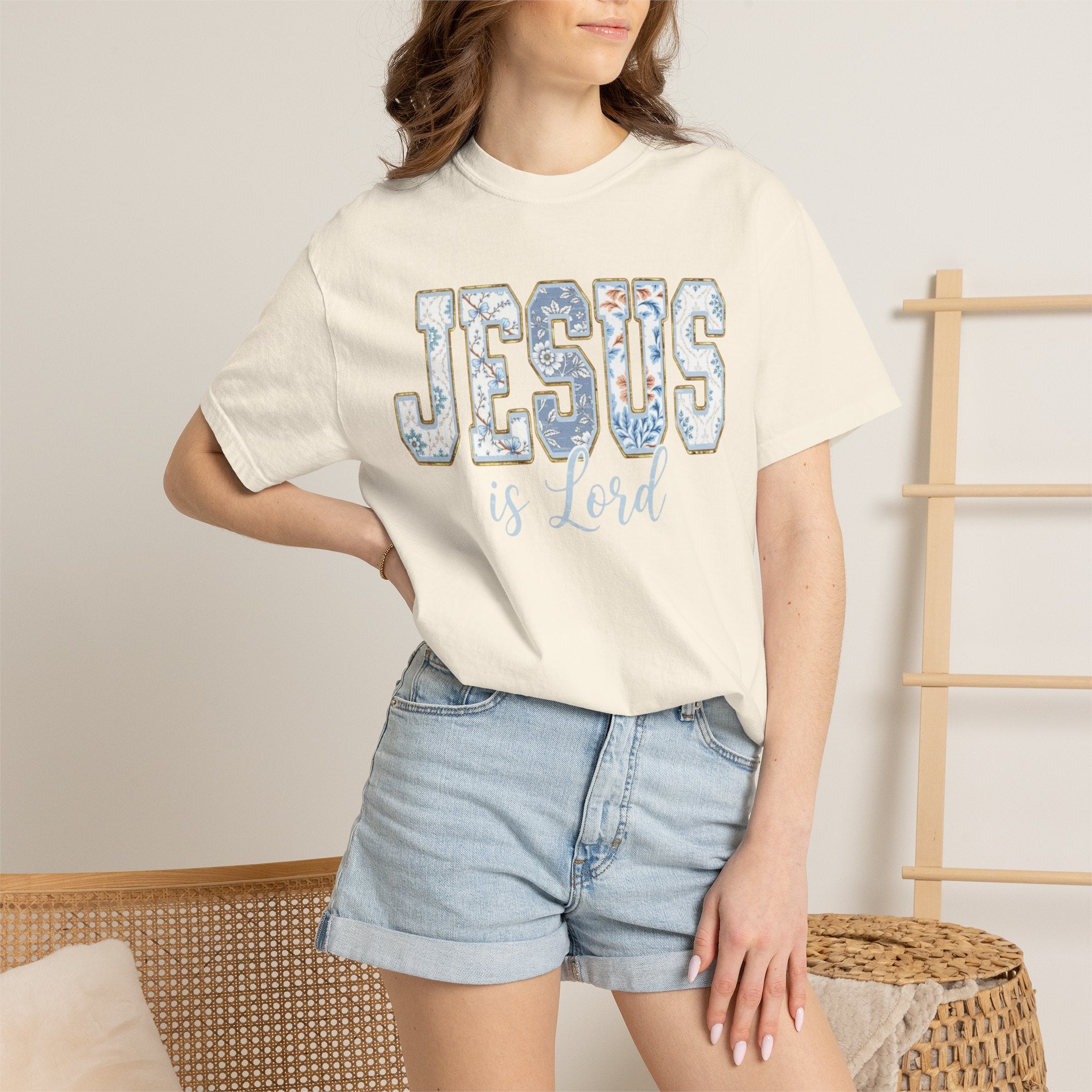 Jesus Is Lord Floral T-Shirt — Faith Christian Tee for Women